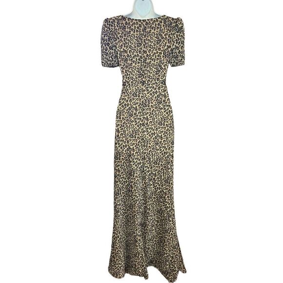 Staud Lea Knot-Front Puff-Shoulder Maxi Dress in Animal-NWOT Size 00 - Picture 7 of 9